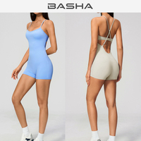 Combinaison de yoga à dos croisé, effet push-up, short une pièce, body de sport, polyester et coton, sans couture, coupe ajustée, vêtements de sport