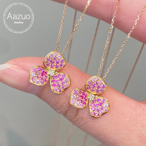 อาซูโอเครื่องประดับหรูหรา 18K ทองคำแท้สีเหลืองธรรมชาติสีชมพูไพลินดอกไม้สร้อยคอหมั้นงานแต่งงานของขวัญผู้หญิงวันเกิดทุกวัน - Product Image 1