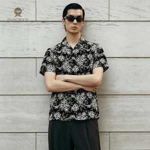 Camicia da uomo All-Over Stitch 70% poliestere nera con motivo a vite <span class=keywords><strong>crema</strong></span>, stile cubano, per l'estate e la spiaggia - Product Image 3