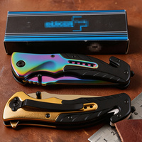 Couteau de poche pliant EDC OEM en gros F90 avec lame en acier inoxydable doré arc-en-ciel et verrouillage Liner Lock pour le camping en plein air, la survie et les usages tactiques