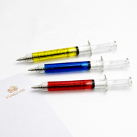Stylo bille sur le thème médical, forme seringue, corps en plastique transparent, options de couleurs, écriture fluide, approvisionnement en gros pour cadeaux promotionnels