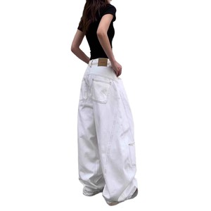 American Retro White High-Waisted Scimitar Denim <b>Jeans</b> for Men Spring New High Street Design Loose Slimming Straight Leg - Product Image 5