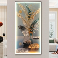 Peinture décorative en porcelaine cristal de luxe moderne Télécommande Éclairage LED Tableau suspendu d'art mural