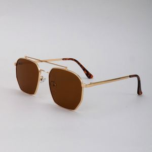 Lunettes de soleil carrées vintage 2025 avec logo personnalisé, monture métallique, verres marron UV400, double pont, style pilote, pour hommes et femmes - Product Image 5
