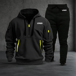 Unisex Black Hooded <b>Tracksuit</b> Solid Color Zipper Side Pockets Sporty Style Full Sleeve Autumn Wear Breathable Printed Dot - Product Image 1
