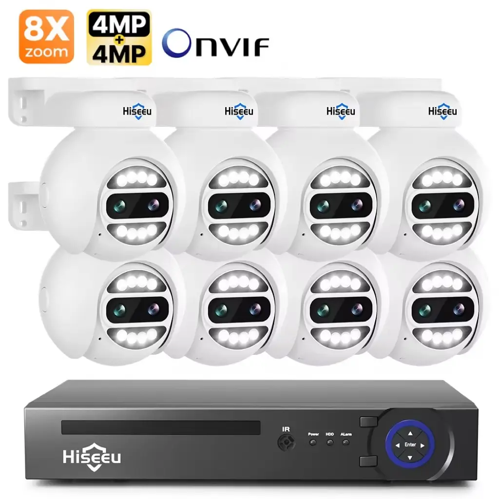 Dubbele Lens 8x Optische Zoom Dome Gezichtsherkenning Ip Cctv Ptz Poe Camera Nvr 8-kanaalsysteem