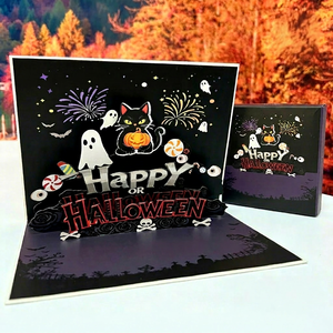 Tarjetas de Felicitación Creativas 3D Pop-up de Gato Negro de Halloween, Hechas a Mano, Personalizadas y Plegables para Comercio Electrónico Transfronterizo, Venta al Por Mayor - Product Image 3