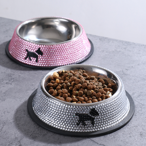 Mewah baja tahan karat Premium mewah berlian imitasi berkilau kucing mangkuk anjing peliharaan - Product Image 5