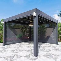 Pergola bioclimatique motorisée en aluminium, design moderne et élégant, résistante à l'eau, durable, avec cadre revêtu, pour jardin et terrasse.