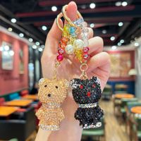 Gantungan Kunci Beruang Bertabur Rhinestone Laris Manis, Aksesoris Gantungan Tas Beruang Lucu untuk Wanita, Liontin Gantungan Kunci Mobil untuk Pasangan