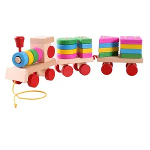 2021 Geometric Shape Children Educational Wooden Toys Blocks Building Mini Wooden Toy Train Set