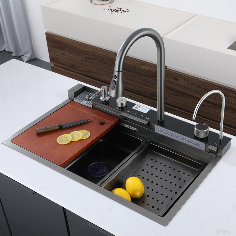 Multi-Functional Large Kitchen Sink 304 Stainless Steel Counter Installation Nano Surface Smart Undermount Waterfall Design · image 4