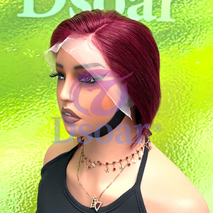 Pixie Cut 13x4 partie libre cheveux humains naturel dentelle frontale perruque courte Bob perruque foncé bordeaux couleur perruques de cheveux humains pour les femmes noires - Product Image 4