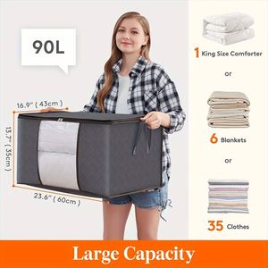 Non Woven Folding Storage Organizer Bags Large Capacity <b>Blanket</b> Quilt Clothing Storage Bag With Zip - Product Image 2