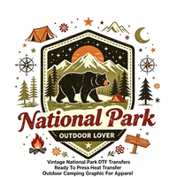 Transferts DTF vintage pour camping en parc national, prêts à poser, transferts thermiques rétro pour l'extérieur, pour T-shirts et sweats à capuche