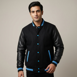 Blouson universitaire Letterman en promotion – Veste décontractée grande taille personnalisable noire – Manteau à col rabattable pour homme – Vente en gros - Product Image 1