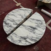 Mesa de Centro Redonda de Mármol Blanco Arabescato en Forma de Media Luna, Piedra Natural para Interiores de Lujo