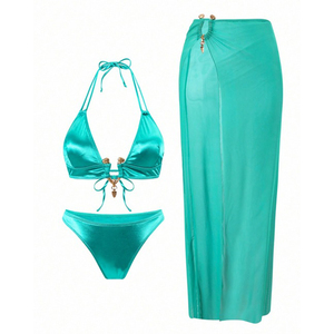 JSN 2026 Nuovo Design Bikini Due Pezzi con Copricostume per Signore, Costume da Bagno Donna Tinta Unita con Allacciatura al Collo e Schiena Scoperta di Alta Qualità - Product Image 2