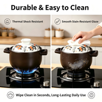Pot en céramique pour cuisinières à gaz, résistant à la chaleur, anti-fissures, passe au lave-vaisselle, nouveau style chinois, grande capacité, pour faire des soupes et des ragoûts