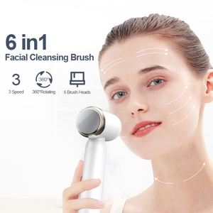 Brosse nettoyante électrique pour le visage à 6 têtes, chauffante et rafraîchissante, pour un nettoyage facial en profondeur, étanche, exfoliante et rotative - Product Image 1