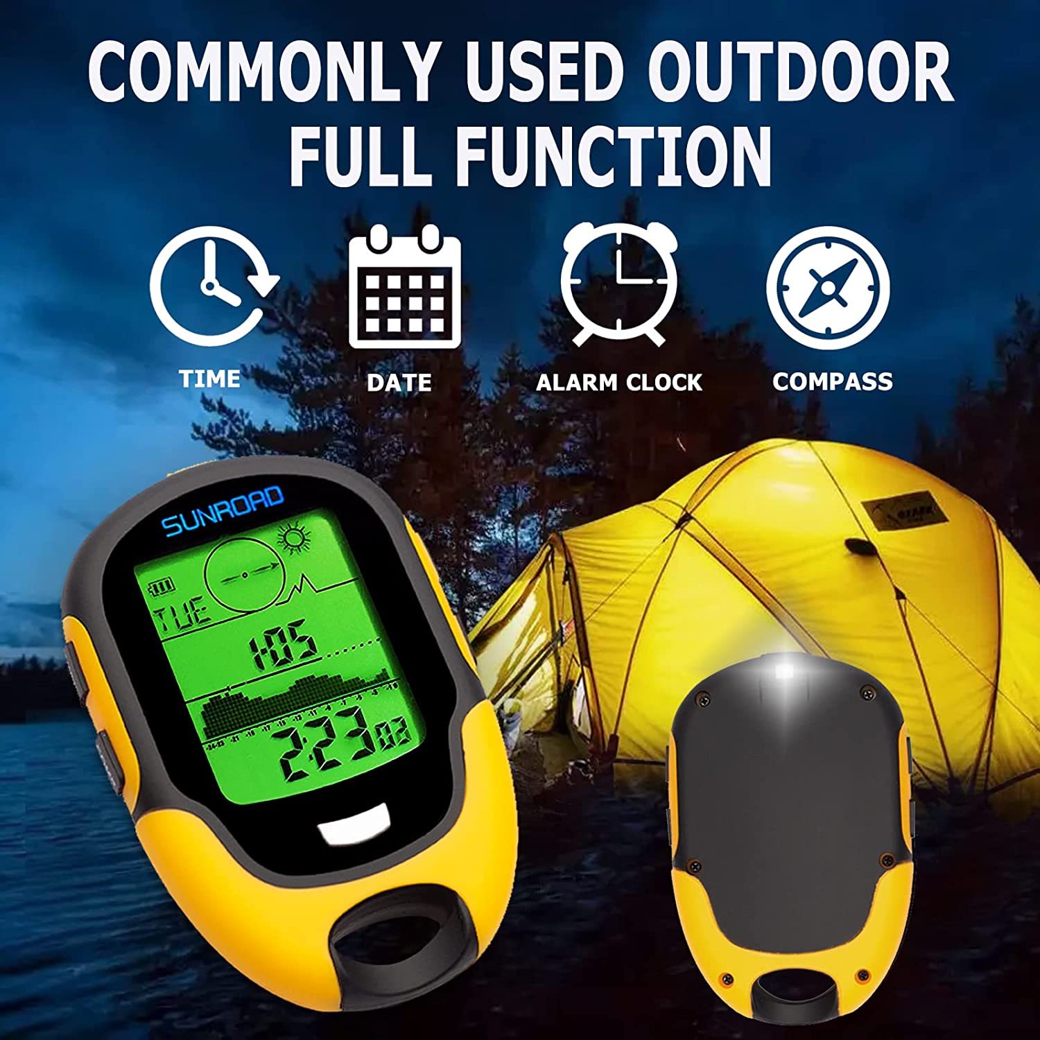 Altimètre Numérique Multifonction – Baromètre, Thermomètre, Boussole, Rétroéclairage, Boîtier ABS, Accroche Portable