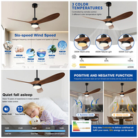 Nuevo ventilador de techo LED de estilo nórdico simple de 52 pulgadas, material de hierro, 3 aspas de ABS, funcionamiento silencioso de 30 a 34dB, 6 velocidades, con luz.