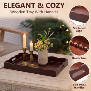 Wooden Decorative Tray Rectangle Solid Wood For Home Decor Serving Use - Product Image 3