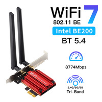 Adaptor Jaringan Wi-Fi 7 BE200 Tri-Band Kecepatan Tinggi PCIE WiFi 7 8774Mbps Kartu Jaringan Nirkabel untuk Desktop