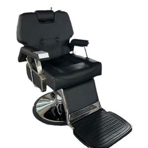 Chaise de barbier noire pour salon de coiffure masculine, meubles en cuir synthétique fabriqués à la main, à vendre - Product Image 1