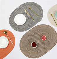 Set de table ovale nordique en coton tressé, résistant à la chaleur, tissé, blanc cassé, lavable, pour la décoration de table à manger à la maison ou au café
