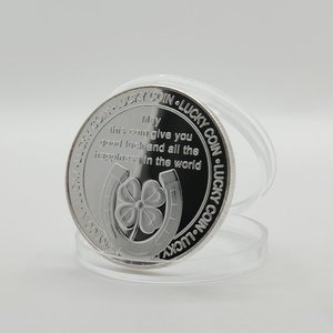 Moneta Commemorativa in Metallo Placcata Argento/Oro, Moneta Portafortuna a Quattro Foglie, Oggetto da Collezione in Argento - Product Image 3