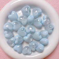 Perles cœur gonflées en crème argentée scintillante avec revêtement UV, à trou droit, pour breloques de téléphone DIY, matériaux pour porte-clés et accessoires de bijoux