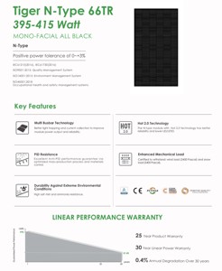 <span class=keywords><strong>JINKO</strong></span> <span class=keywords><strong>Tiger</strong></span> N-Type 395-415W แผงโซลาร์เซลล์ทั้งหมดสีดำ<span class=keywords><strong>66TR</strong></span> ครึ่งเซลล์ PERC พร้อมกระจกไฟฟ้า OEM ฝาครอบด้านหน้า - Product Image 3