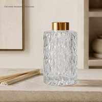 Bouteille diffuseur à roseaux en verre texturé personnalisée en gros, vide, transparente, pour huiles essentielles d'aromathérapie, avec bouchon noir ou doré