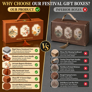 Boîte cadeau de luxe personnalisée marron pour le Double Festival du Nouveau Mois, avec poignée en cuir, emballage en carton, vente en gros, fabricant - Product Image 2