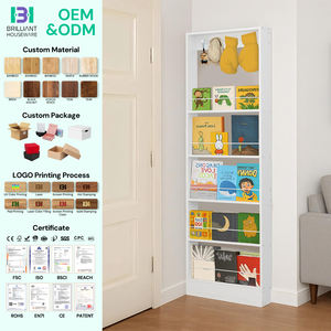Étagères murales BH à 5 niveaux, bibliothèque en bois pour enfants, étagère à livres à suspendre derrière la porte avec crochets pour jouets et livres d'histoires - Product Image 1