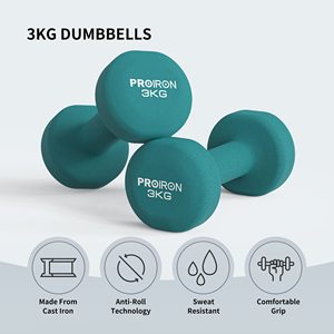 PROIRON 3kg Mancuernas recubiertas de neopreno Equipo de fitness de calidad premium para ejercicio en casa Pilates Gimnasio - Product Image 2