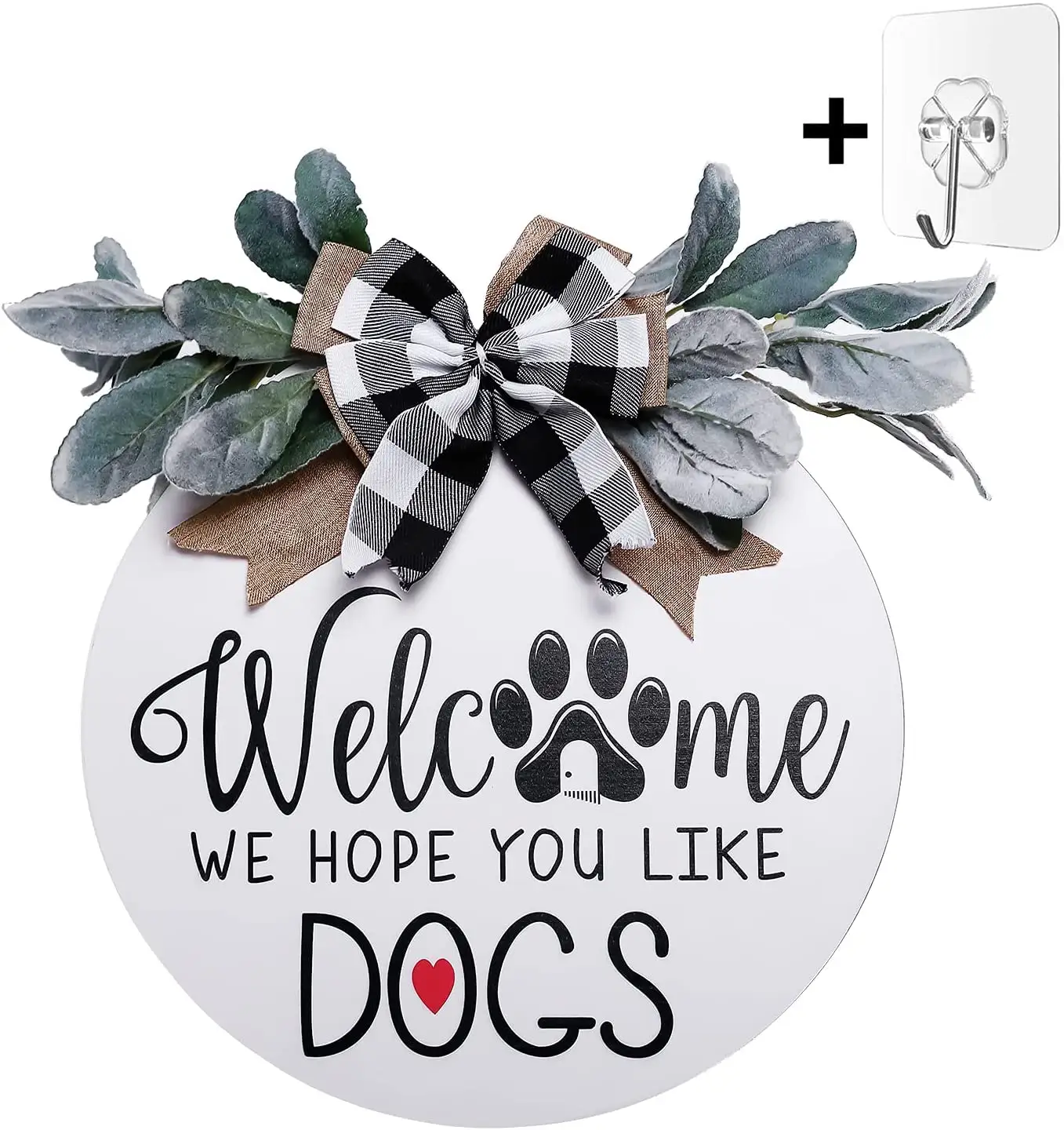 Мы надеемся, что вам нравятся собаки, деревянный знак приветствия, вешалка для входной двери, знак венка с бантом