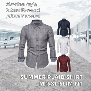 Camisa de Vestir a Cuadros de Verano para Hombre RNSHANGER, 100% Poliéster, Corte Entallado, Manga Corta, Estilo Casual de Negocios, Tallas Grandes M-5XL, Teñido con Hilo - Product Image 3