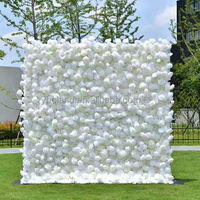 Benutzer definierte rosa weiße Blumen wand Panel Hintergrund 3D 5D Roll-up Reiß verschluss Stoff künstliche Seide Rose Blumen wand für Hochzeits dekor