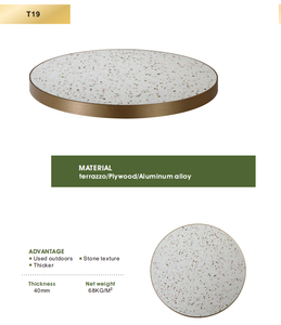Table de salle à manger ronde en terrazzo d'extérieur - Base en alliage d'aluminium de 40 mm d'épaisseur, texture pierre, usage commercial pour restaurants et hôpitaux - Product Image 1