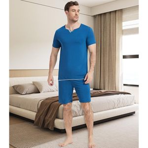 Conjunto de pijama de viscosa de bambú para hombre, camisa de dormir de manga corta y pantalones cortos, ropa de dormir fresca y transpirable con bolsillos - Product Image 3