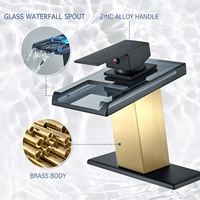 CYEN haute qualité contrôle de la température lumière LED bec en verre noir mat mitigeur robinet LED salle de bain cascade bassin robinet