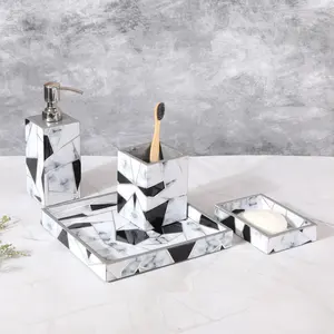 Juego de baño de resina de primera calidad con dispensador de jabón, vaso y bandeja para uso doméstico y hotelero a un precio asequible. - Product Image 4