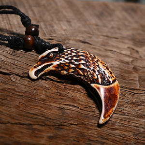 Kalung Retro Etnik FX047 Imitasi Gading Liontin Elang Tulang Yak untuk Pesta Kalung Pria Perhiasan Wanita Amulet Tribal Afrika - Product Image 2