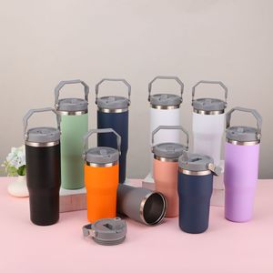 DD3865 Gobelet isotherme classique en acier inoxydable avec paille rabattable, 30/20 oz, anti-fuite, avec poignée, pour le camping et le bureau - Product Image 6