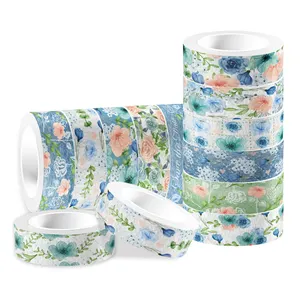 Huancai 12 Rolls Watercolor Floral Washi Tape Masking Tape Rose Flowers Decorative Paper Sticker for Scrapbook Gift Wrapping DIY