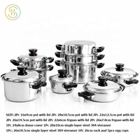 21 pièces 3 plis en acier inoxydable sans eau sans graisse ensemble de casseroles à induction et casserole pour la cuisine à domicile