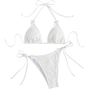 ชุดบิกินี่ลูกไม้ลายดอกไม้สำหรับผู้หญิง แบบผูกคอ ทรงสามเหลี่ยม ผูกเชือกด้านข้าง ชุดว่ายน้ำสองชิ้น ชุดชายหาด ชุดอาบน้ำฤดูร้อน - Product Image 1