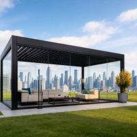Gazebo de Aleación de Aluminio con Techo de Láminas Ajustables Manual o Motorizado, Pérgola Exterior Resistente a la Lluvia, Nieve y Viento para Terraza